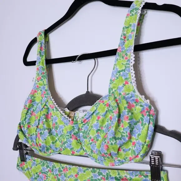 YELLOW THE LABEL Knox Lace Trim Two Piece Bikini Floral Palasides Women's L